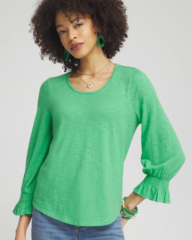 Smocked 3/4 Sleeve Tee - image 1